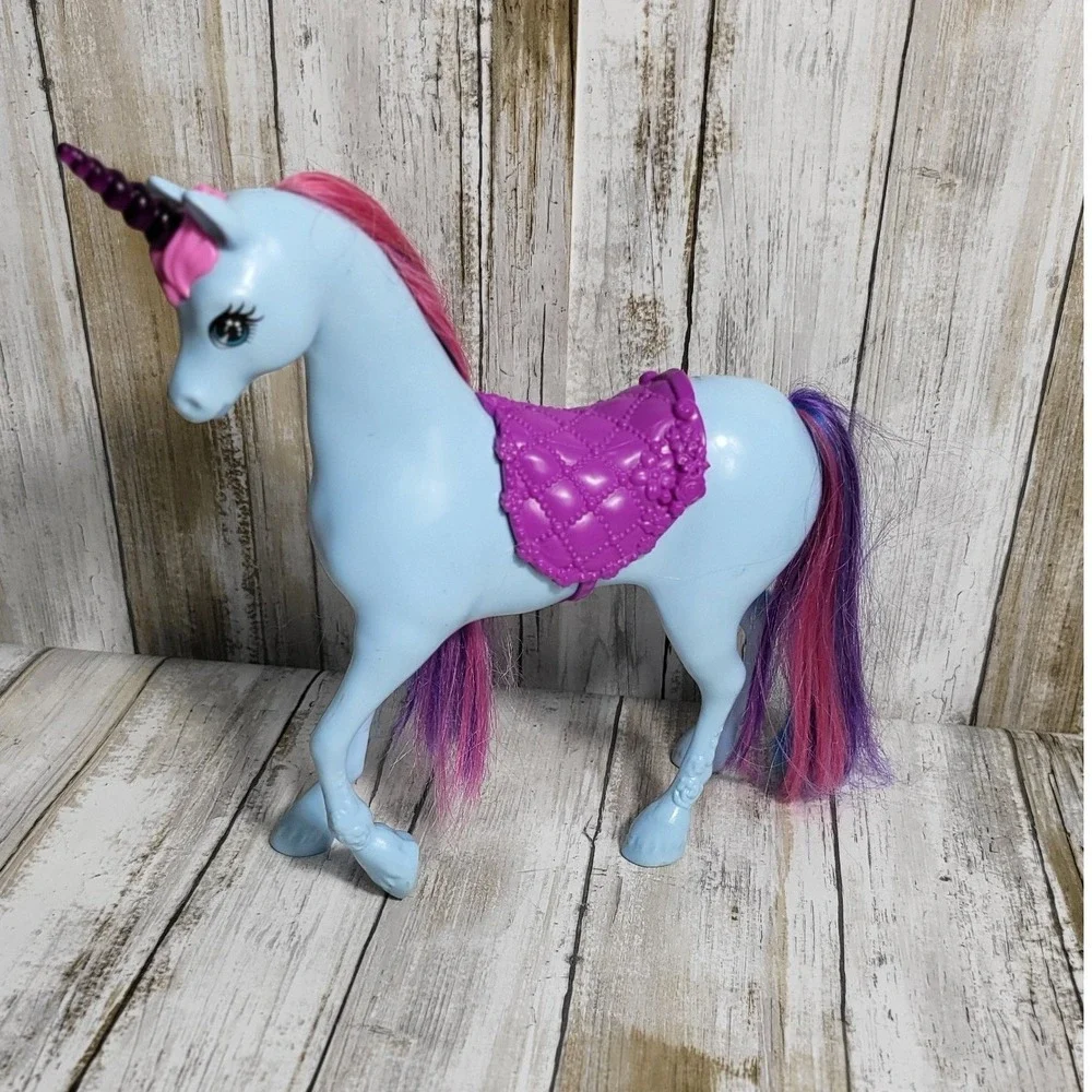 Mattel Barbie Dreamtopia Light Blue Unicorn Purple Saddle Rainbow Mane Figure